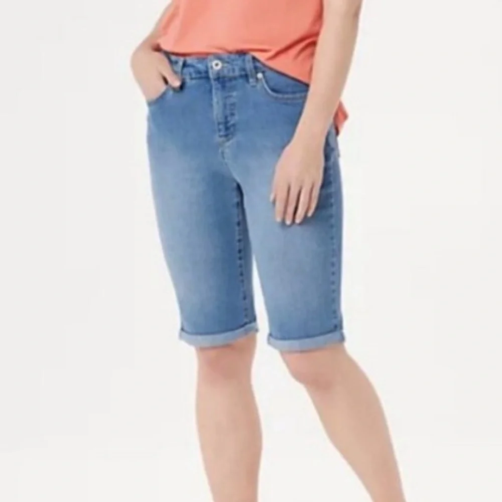 LOGO by Lori Goldstein 5-Pocket Denim Bermuda Shorts with Rolled Cuff Sz. 12 - Picture 2 of 10